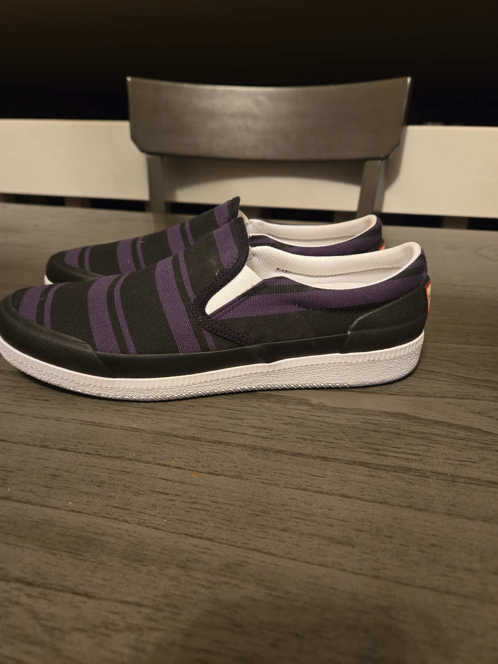 Hunter Black and Gray Striped Slip-On Loafers